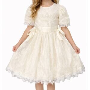 Vintage Gunne Sax Ivory Lace Cape Collar Tulle Short Sleeve Dress Girls' size 7